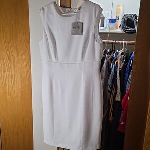 Kasper Cream Textured Sleeveless Midi Sheath Dress